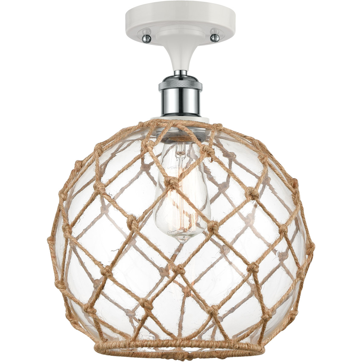 Innovations Lighting 516-1C-WPC-G122-10RB-LED Ballston Large Farmhouse Rope LED 10 inch White and Polished Chrome Semi-Flush Mount Ceiling Light in Cl