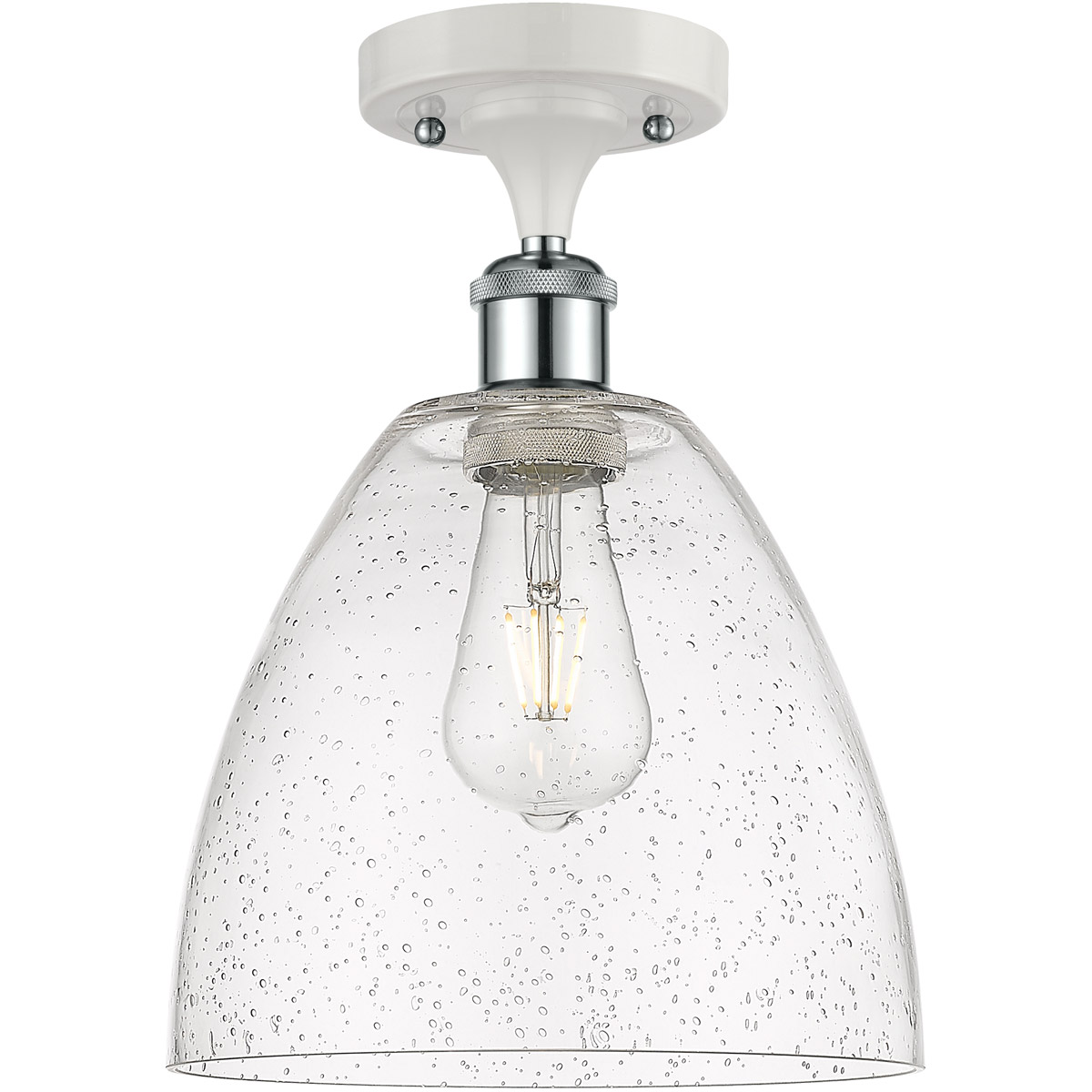 Innovations Lighting 516-1C-WPC-GBD-94-LED Ballston Dome LED 9 inch White and Polished Chrome Semi-Flush Mount Ceiling Light in Seedy Glass