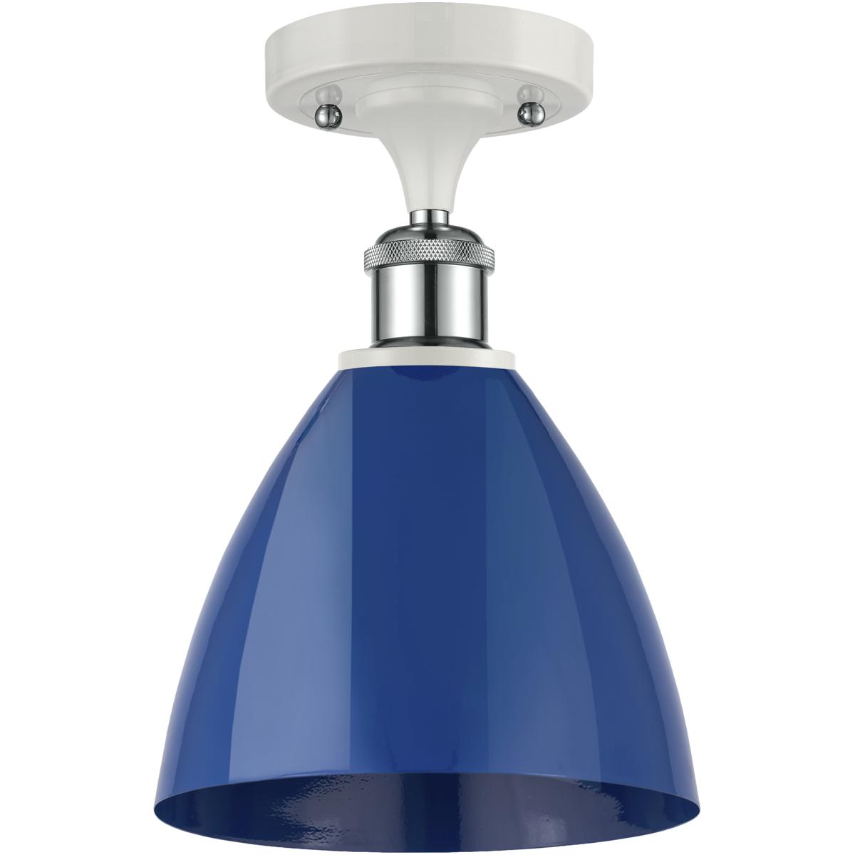 Innovations Lighting 516-1C-WPC-MBD-75-BL Ballston Plymouth Dome 1 Light 8 inch White and Polished Chrome Semi-Flush Mount Ceiling Light in Matte Blue