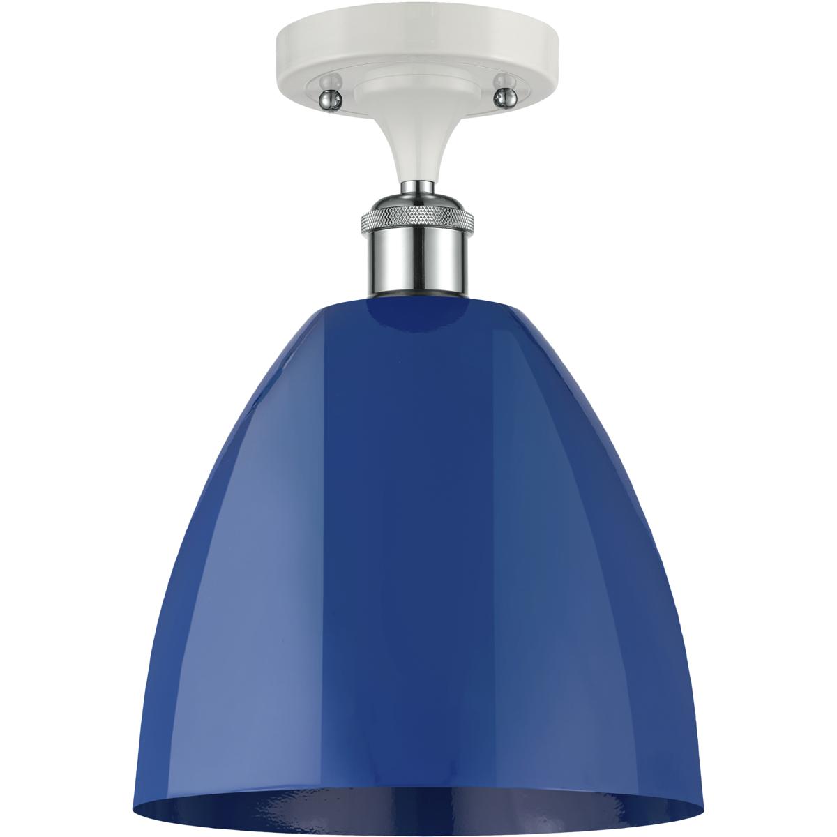 Innovations Lighting 516-1C-WPC-MBD-9-BL-LED Ballston Plymouth Dome LED 9 inch White and Polished Chrome Semi-Flush Mount Ceiling Light in Matte Blue