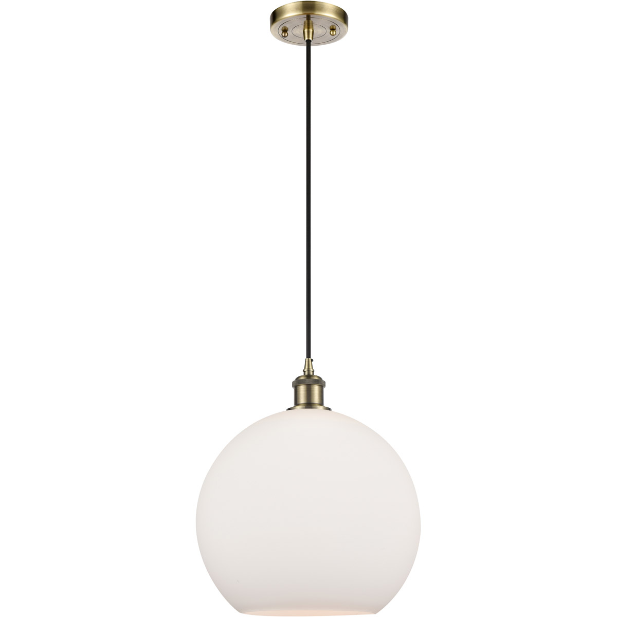 Innovations Lighting 516-1P-AB-G121-12-LED Ballston Athens LED 11.75 inch Antique Brass Mini Pendant Ceiling Light in Matte White Glass, Black Texture