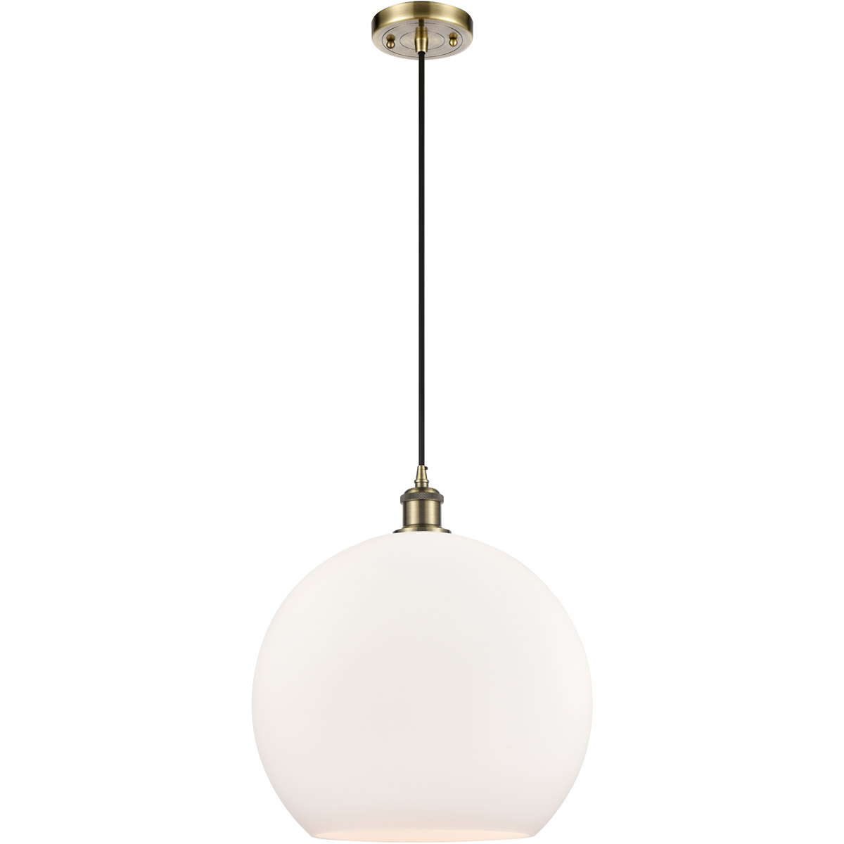 Innovations Lighting 516-1P-AB-G121-14-LED Ballston Athens LED 13.75 inch Antique Brass Pendant Ceiling Light in Matte White Glass, Black Textured