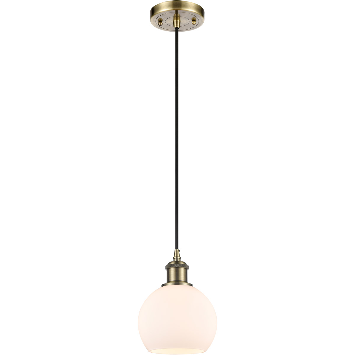 Innovations Lighting 516-1P-AB-G121-6-LED Ballston Athens LED 6 inch Antique Brass Mini Pendant Ceiling Light in Matte White Glass, Black Textured