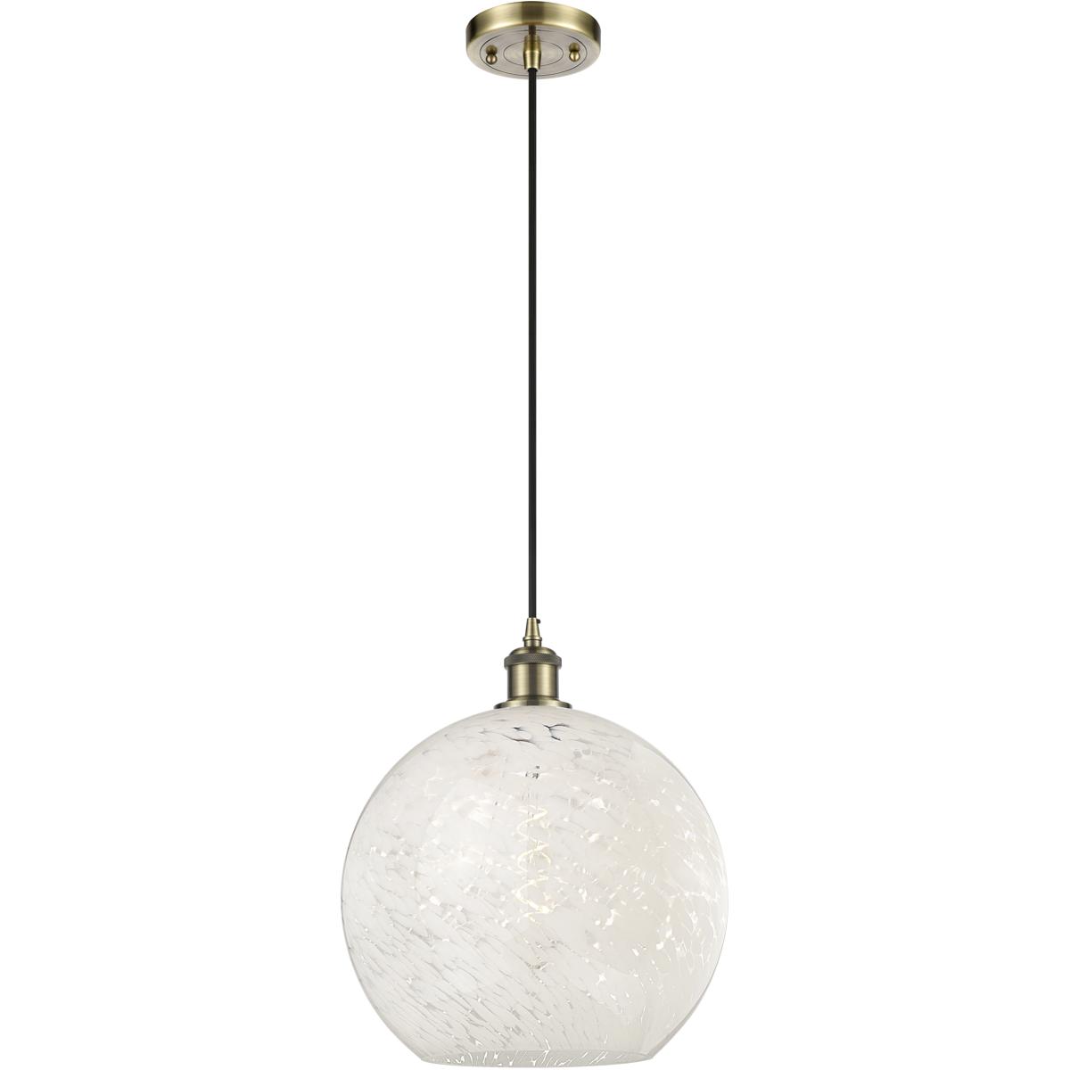 Innovations Lighting 516-1P-AB-G1216-12WM Ballston White Mouchette 1 Light 12 inch Antique Brass Cord Hung Pendant Ceiling Light