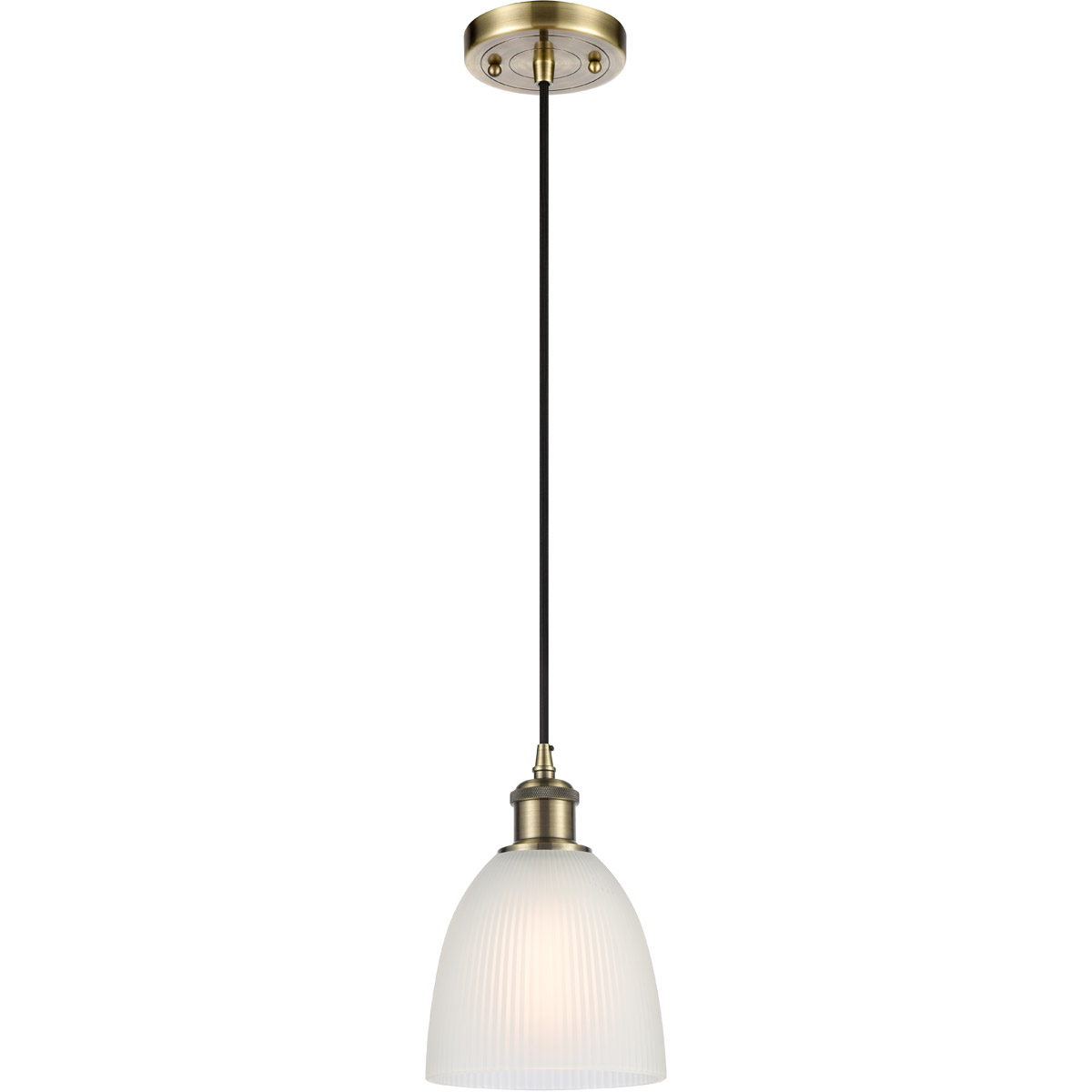 Innovations Lighting 516-1P-AB-G381-LED Ballston Castile LED 6 inch Antique Brass Mini Pendant Ceiling Light in White Glass, Black Textured, Ballston