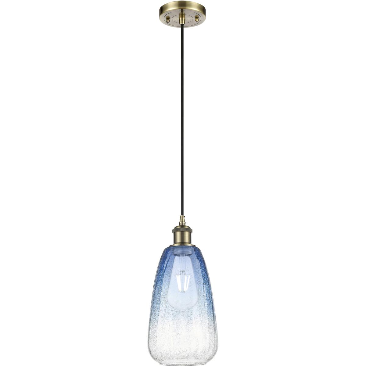 Innovations Lighting 516-1P-AB-G480-6SB Ballston Brookhaven Almond 1 Light 6 inch Antique Brass Mini Pendant Ceiling Light in Sapphire Blue Glass