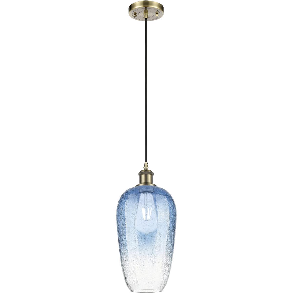 Innovations Lighting 516-1P-AB-G484-7SB Ballston Brookhaven Flute 1 Light 7 inch Antique Brass Mini Pendant Ceiling Light in Sapphire Blue Glass