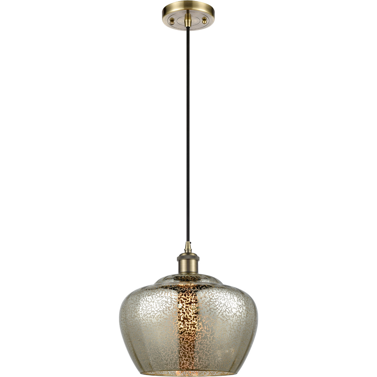 Innovations Lighting 516-1P-AB-G96-L-LED Ballston Large Fenton LED 11 inch Antique Brass Mini Pendant Ceiling Light in Mercury Glass, Ballston