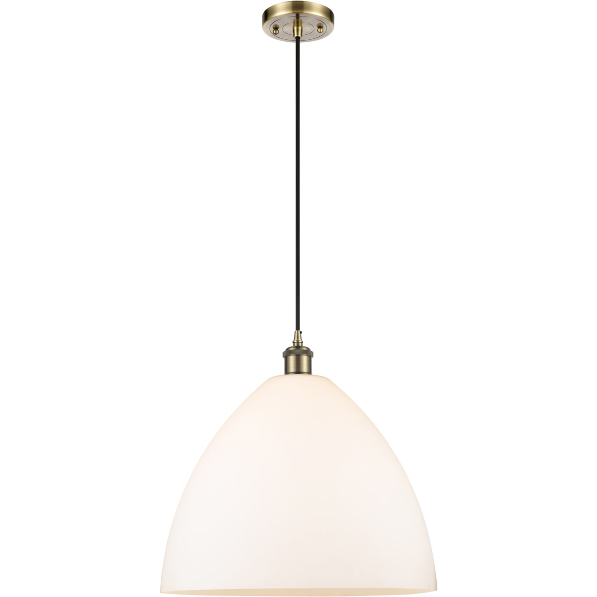 Innovations Lighting 516-1P-AB-GBD-161-LED Ballston Dome LED 16 inch Antique Brass Pendant Ceiling Light in Matte White Glass, Black Textured
