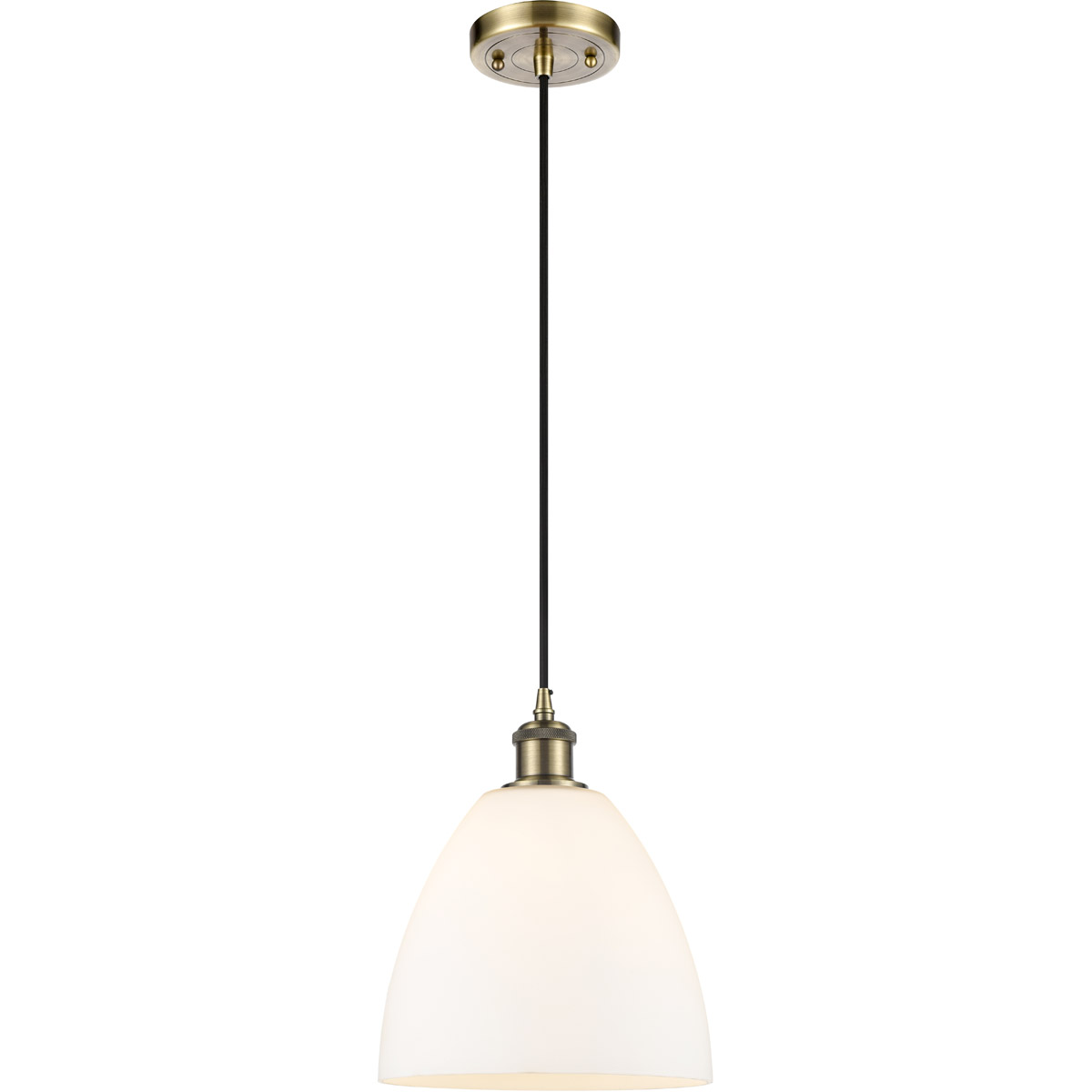 Innovations Lighting 516-1P-AB-GBD-91-LED Ballston Dome LED 9 inch Antique Brass Mini Pendant Ceiling Light in Matte White Glass, Black Textured