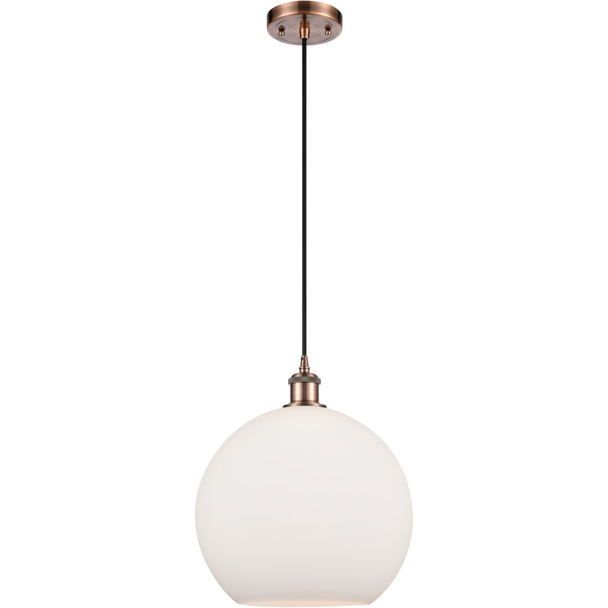 Innovations Lighting 516-1P-AC-G121-12-LED Ballston Athens LED 11.75 inch Antique Copper Mini Pendant Ceiling Light in Matte White Glass, Black Textur