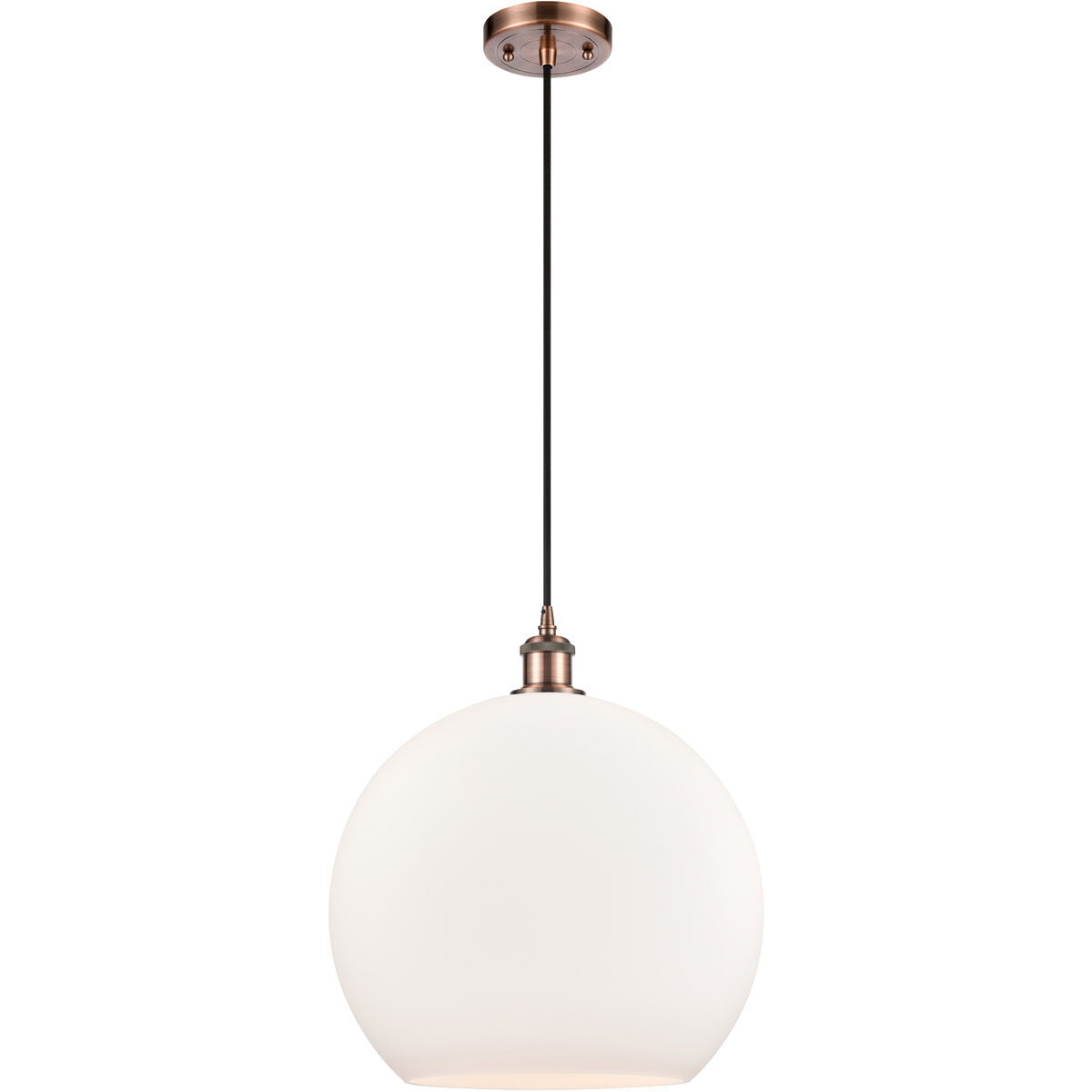 Innovations Lighting 516-1P-AC-G121-14-LED Ballston Athens LED 13.75 inch Antique Copper Pendant Ceiling Light in Matte White Glass, Black Textured