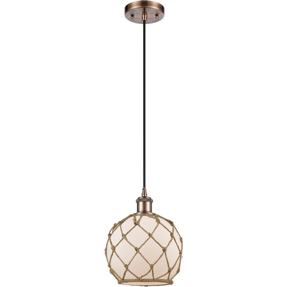 Innovations Lighting 516-1P-AC-G121-8RB Ballston Farmhouse Rope 1 Light 8 inch Antique Copper Mini Pendant Ceiling Light in Bulb Not Included, White G