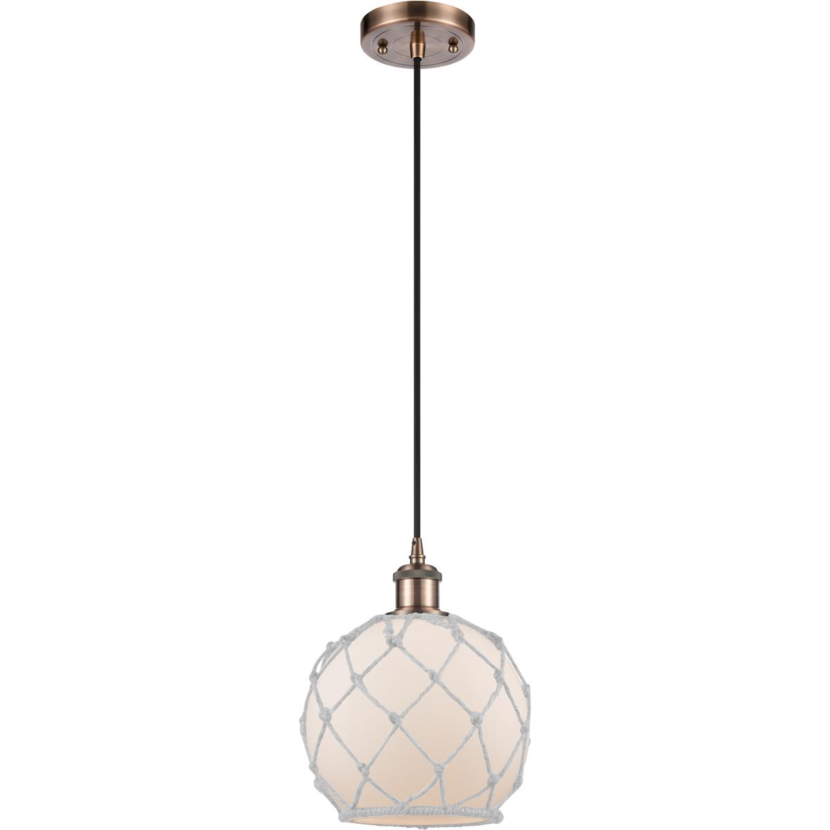 Innovations Lighting 516-1P-AC-G121-8RW Ballston Farmhouse Rope 1 Light 8 inch Antique Copper Mini Pendant Ceiling Light in Bulb Not Included, White G