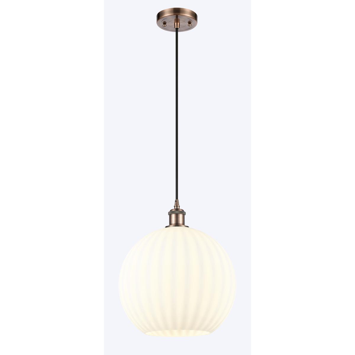 Innovations Lighting 516-1P-AC-G1217-12WV Ballston White Venetian 1 Light 12 inch Antique Copper Cord Hung Pendant Ceiling Light