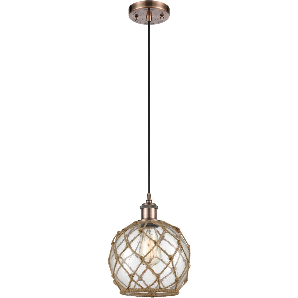 Innovations Lighting 516-1P-AC-G122-8RB Ballston Farmhouse Rope 1 Light 8 inch Antique Copper Mini Pendant Ceiling Light in Bulb Not Included, Clear G