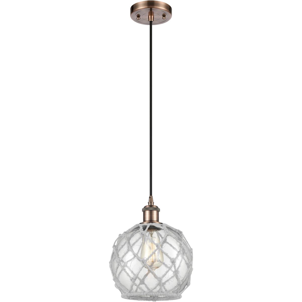 Innovations Lighting 516-1P-AC-G122-8RW Ballston Farmhouse Rope 1 Light 8 inch Antique Copper Mini Pendant Ceiling Light in Bulb Not Included, Clear G