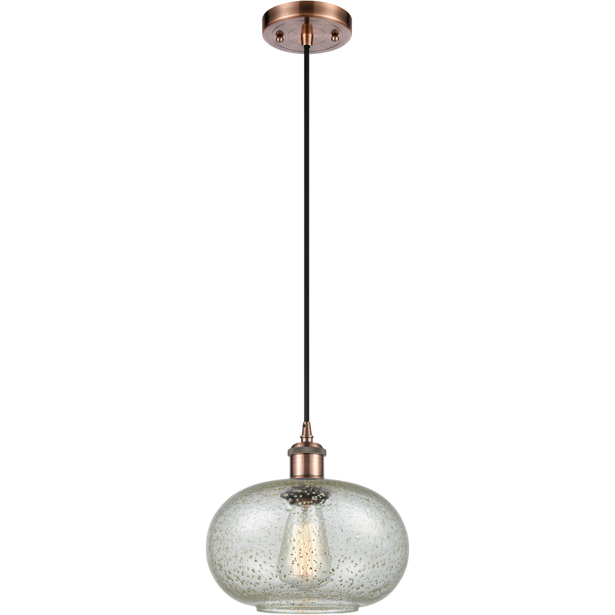 Innovations Lighting 516-1P-AC-G249 Ballston Gorham 1 Light 9.5 inch Antique Copper Mini Pendant Ceiling Light in Mica Glass, Black Textured, Ballston