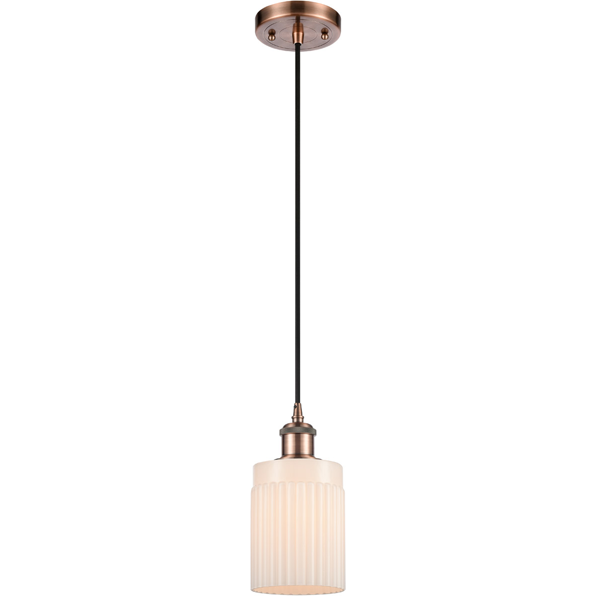 Innovations Lighting 516-1P-AC-G341-LED Ballston Hadley LED 4.5 inch Antique Copper Mini Pendant Ceiling Light in Matte White Glass, Black Textured, B