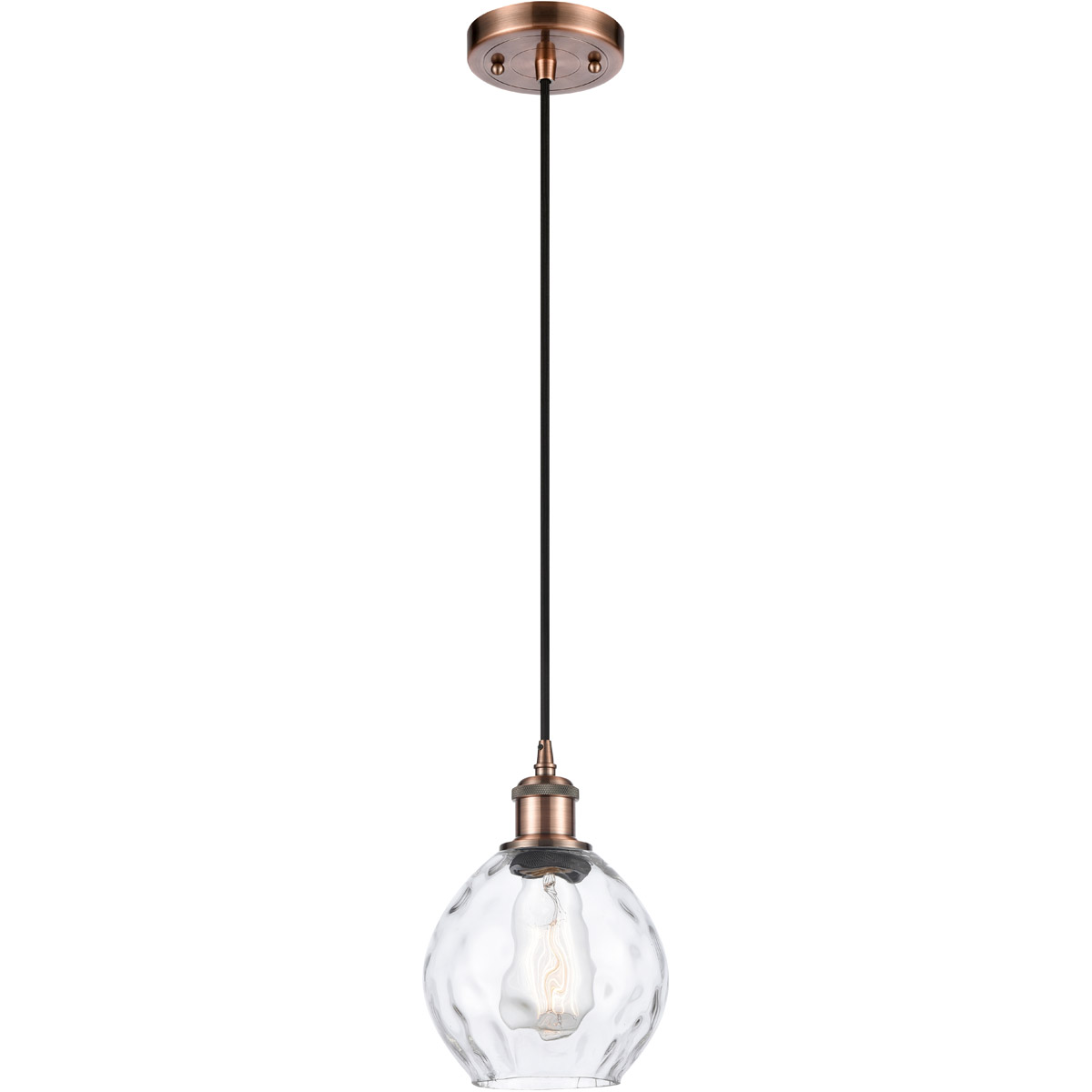 Innovations Lighting 516-1P-AC-G362-LED Ballston Small Waverly LED 6 inch Antique Copper Mini Pendant Ceiling Light in Black Textured, Ballston