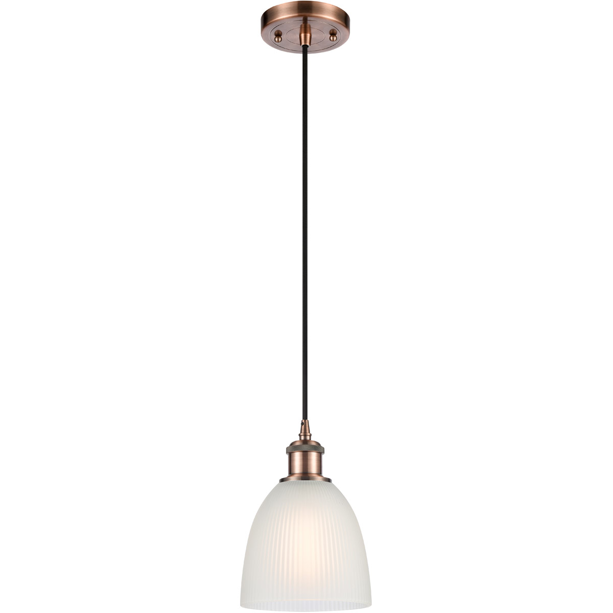 Innovations Lighting 516-1P-AC-G381-LED Ballston Castile LED 6 inch Antique Copper Mini Pendant Ceiling Light in White Glass, Black Textured, Ballston