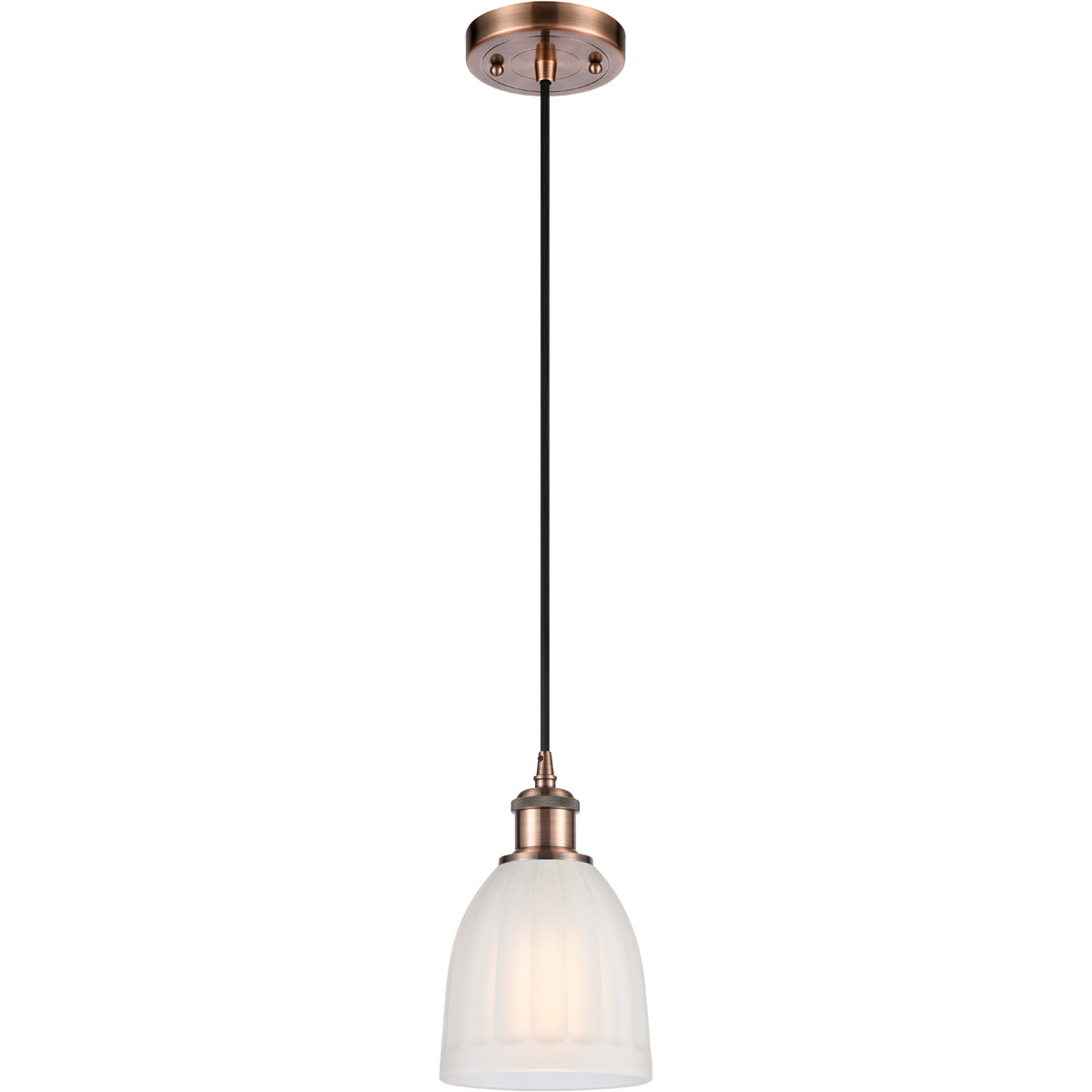 Innovations Lighting 516-1P-AC-G441-LED Ballston Brookfield LED 5.75 inch Antique Copper Mini Pendant Ceiling Light in White Glass, Black Textured, Ba