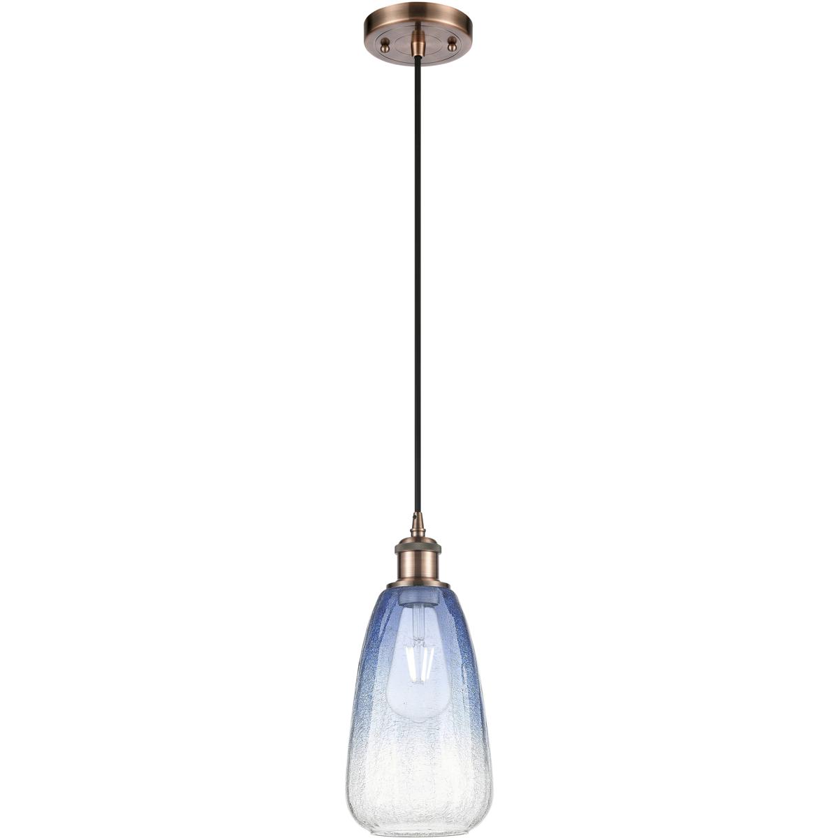 Innovations Lighting 516-1P-AC-G480-6SB Ballston Brookhaven Almond 1 Light 6 inch Antique Copper Mini Pendant Ceiling Light in Sapphire Blue Glass