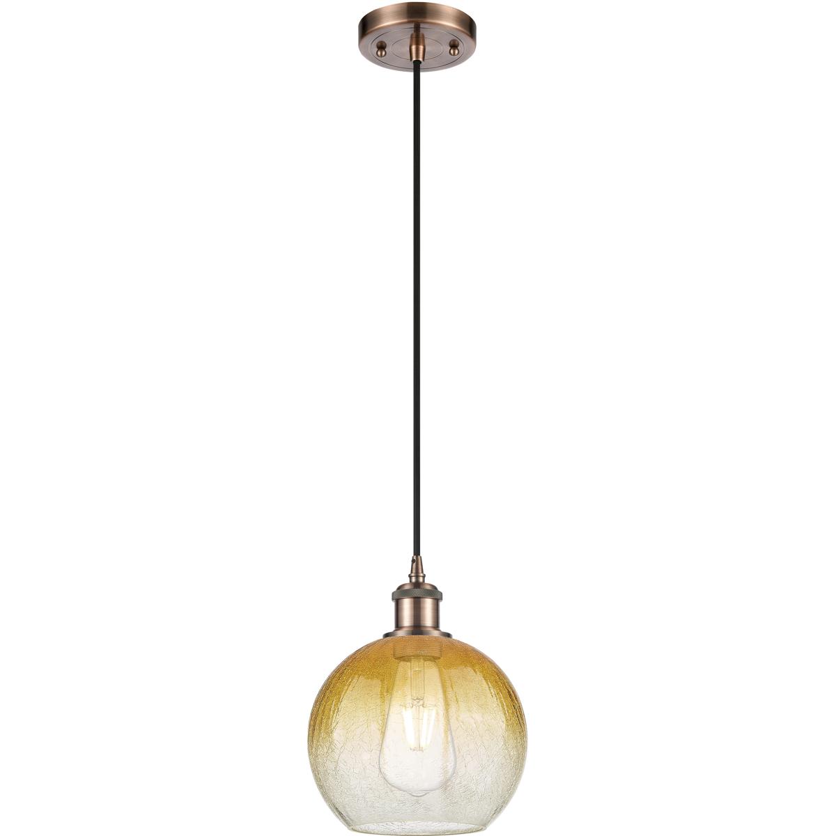 Innovations Lighting 516-1P-AC-G483-8AM Ballston Brookhaven Globe 1 Light 7.88 inch Antique Copper Mini Pendant Ceiling Light in Amber Glass