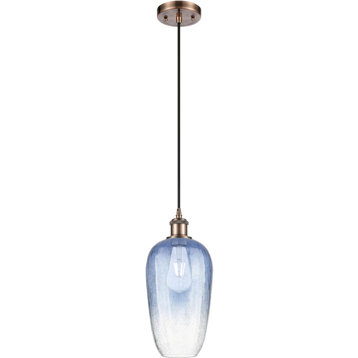 Innovations Lighting 516-1P-AC-G484-7SB Ballston Brookhaven Flute 1 Light 7 inch Antique Copper Mini Pendant Ceiling Light in Sapphire Blue Glass