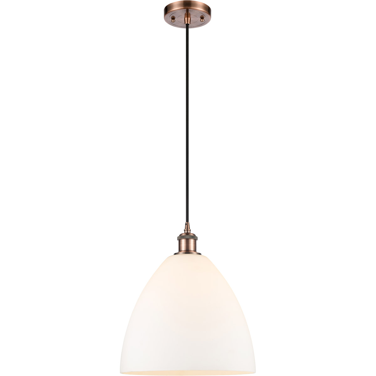 Innovations Lighting 516-1P-AC-GBD-121-LED Ballston Dome LED 12 inch Antique Copper Mini Pendant Ceiling Light in Matte White Glass, Black Textured