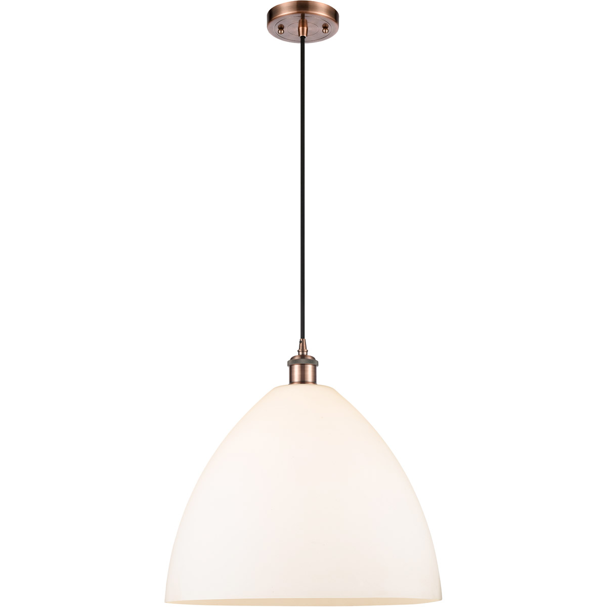 Innovations Lighting 516-1P-AC-GBD-161-LED Ballston Dome LED 16 inch Antique Copper Pendant Ceiling Light in Matte White Glass, Black Textured