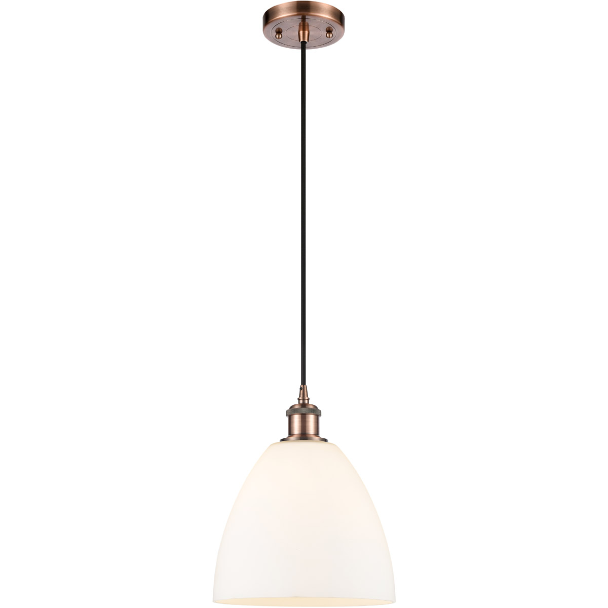 Innovations Lighting 516-1P-AC-GBD-91-LED Ballston Dome LED 9 inch Antique Copper Mini Pendant Ceiling Light in Matte White Glass, Black Textured