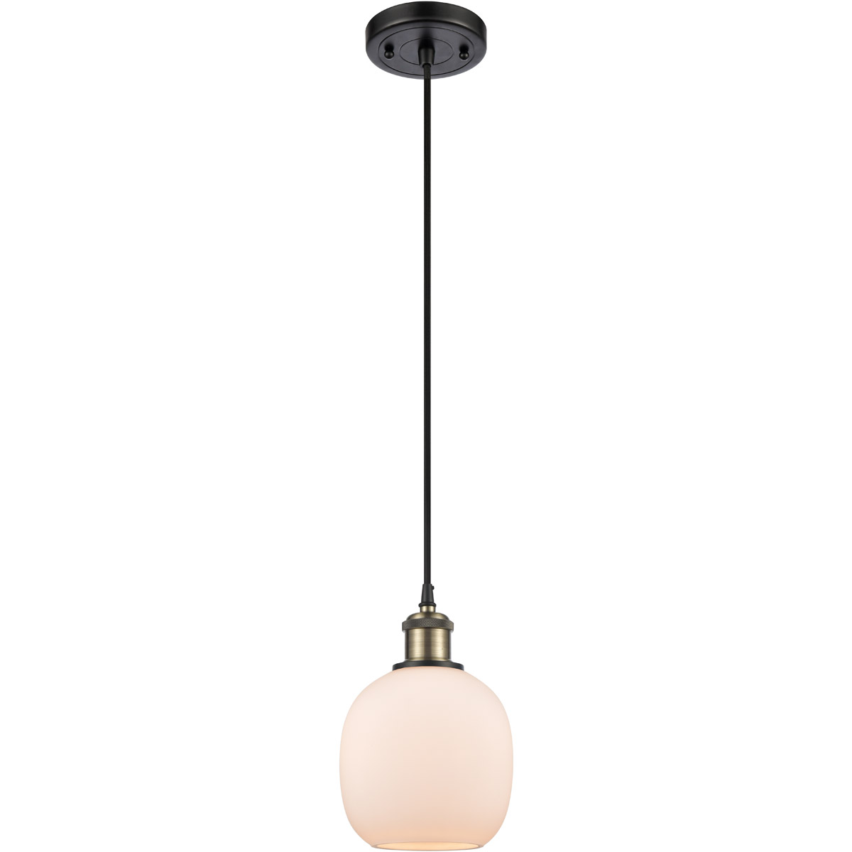 Innovations Lighting 516-1P-BAB-G101 Ballston Belfast 1 Light 6 inch Black Antique Brass Mini Pendant Ceiling Light in Matte White Glass, Ballston