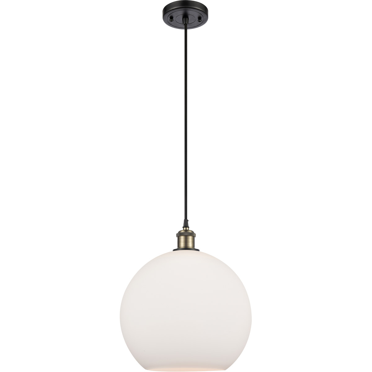 Innovations Lighting 516-1P-BAB-G121-12-LED Ballston Athens LED 11.75 inch Black Antique Brass Mini Pendant Ceiling Light in Matte White Glass, Black