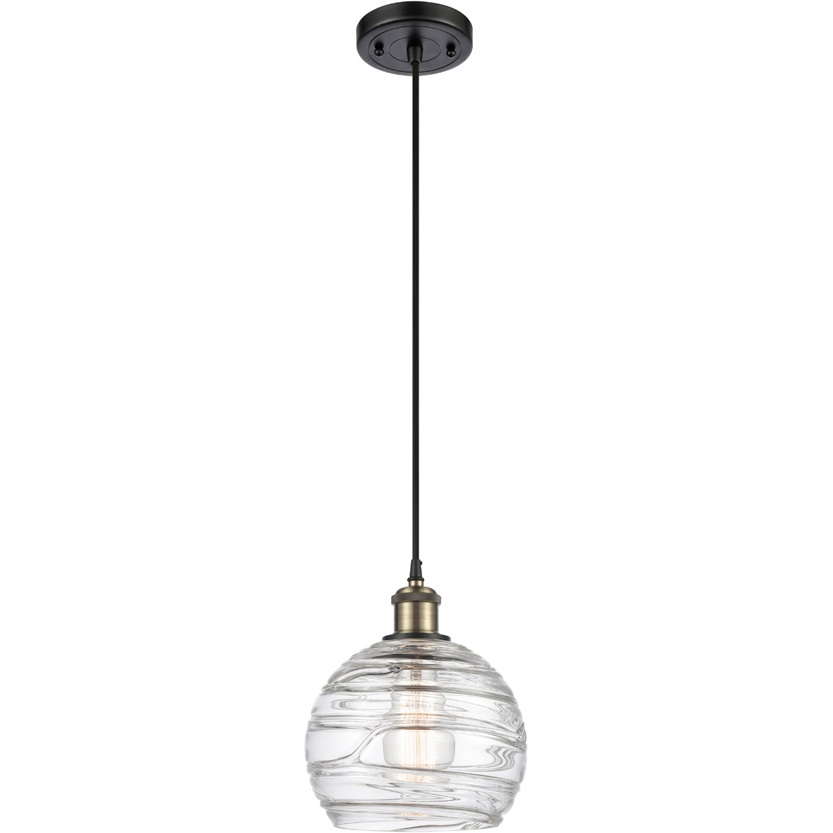 Innovations Lighting 516-1P-BAB-G1213-8-LED Ballston Deco Swirl LED 8 inch Black Antique Brass Mini Pendant Ceiling Light in Black Textured, Ballston