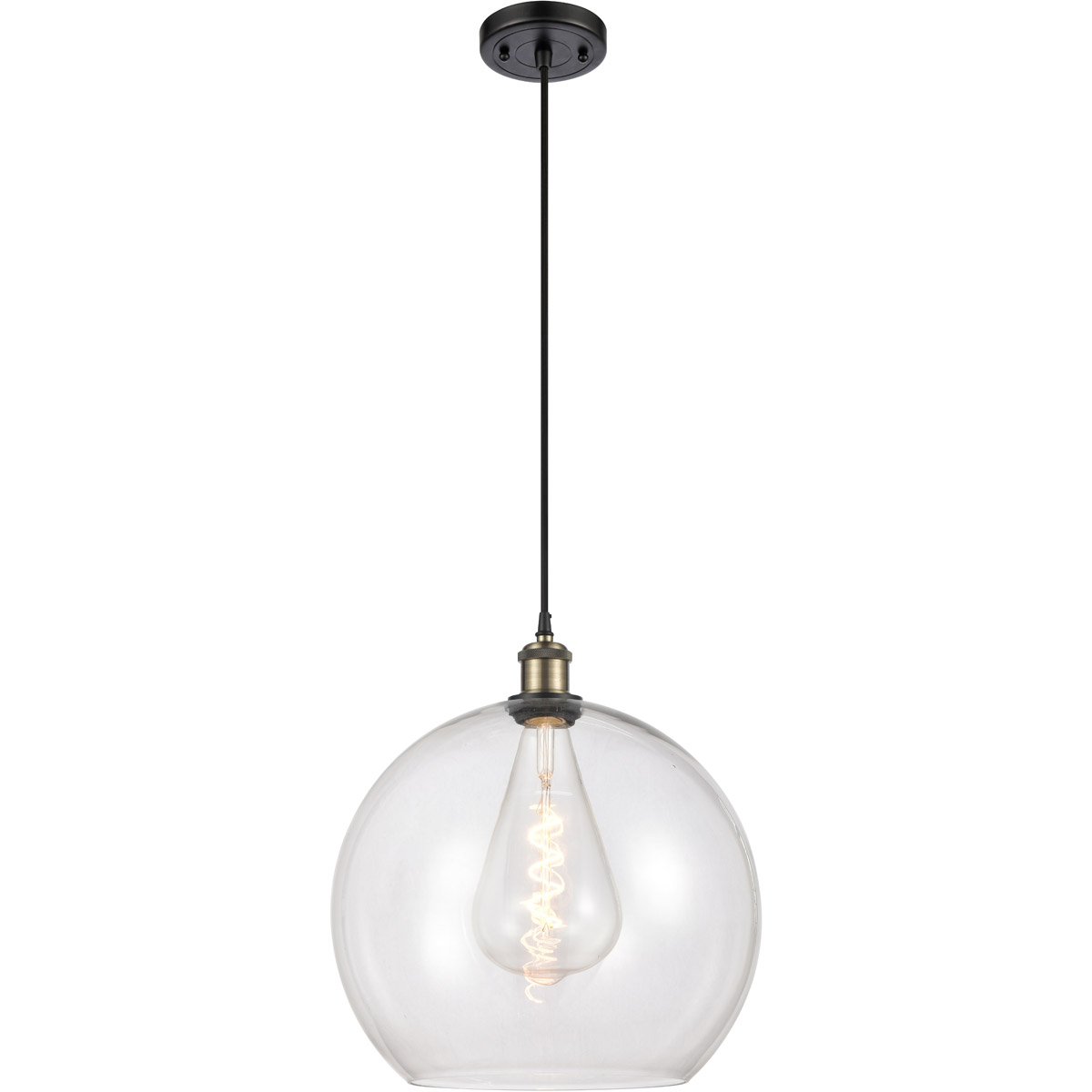 Innovations Lighting 516-1P-BAB-G122-14-LED Ballston Athens LED 13.75 inch Black Antique Brass Pendant Ceiling Light in Clear Glass, Black Textured