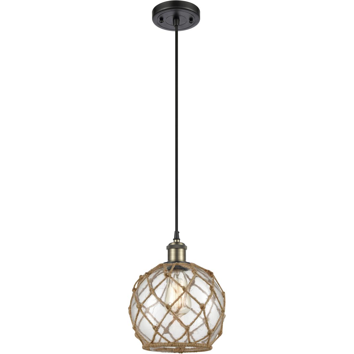 Innovations Lighting 516-1P-BAB-G122-8RB-LED Ballston Farmhouse Rope LED 8 inch Black Antique Brass Mini Pendant Ceiling Light in Clear Glass with Bro