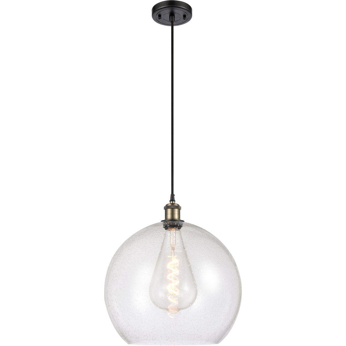 Innovations Lighting 516-1P-BAB-G124-14 Ballston Athens 1 Light 13.75 inch Black Antique Brass Pendant Ceiling Light in Seedy Glass, Black Textured