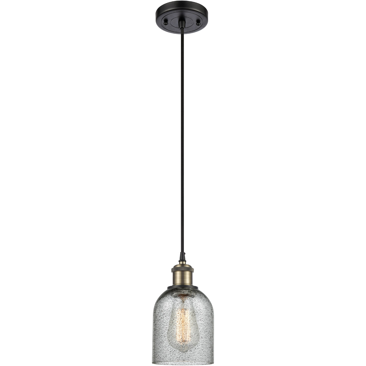 Innovations Lighting 516-1P-BAB-G257-LED Ballston Caledonia LED 5 inch Black Antique Brass Mini Pendant Ceiling Light in Charcoal Glass, Black Texture