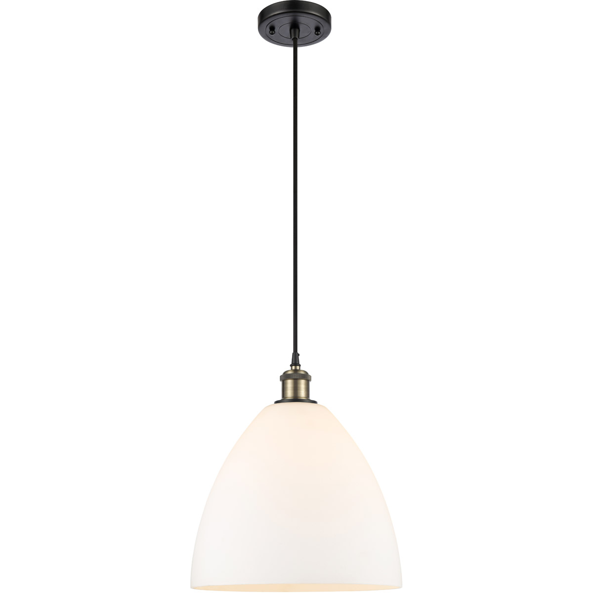 Innovations Lighting 516-1P-BAB-GBD-121-LED Ballston Dome LED 12 inch Black Antique Brass Mini Pendant Ceiling Light in Matte White Glass, Black Textu
