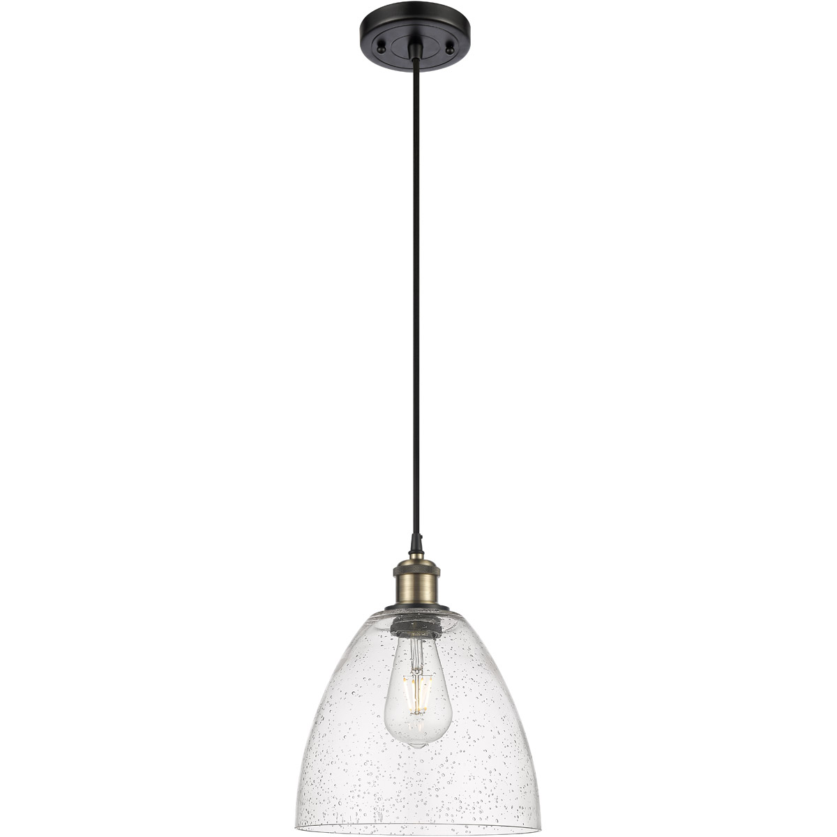 Innovations Lighting 516-1P-BAB-GBD-94-LED Ballston Dome LED 9 inch Black Antique Brass Mini Pendant Ceiling Light in Seedy Glass, Black Textured