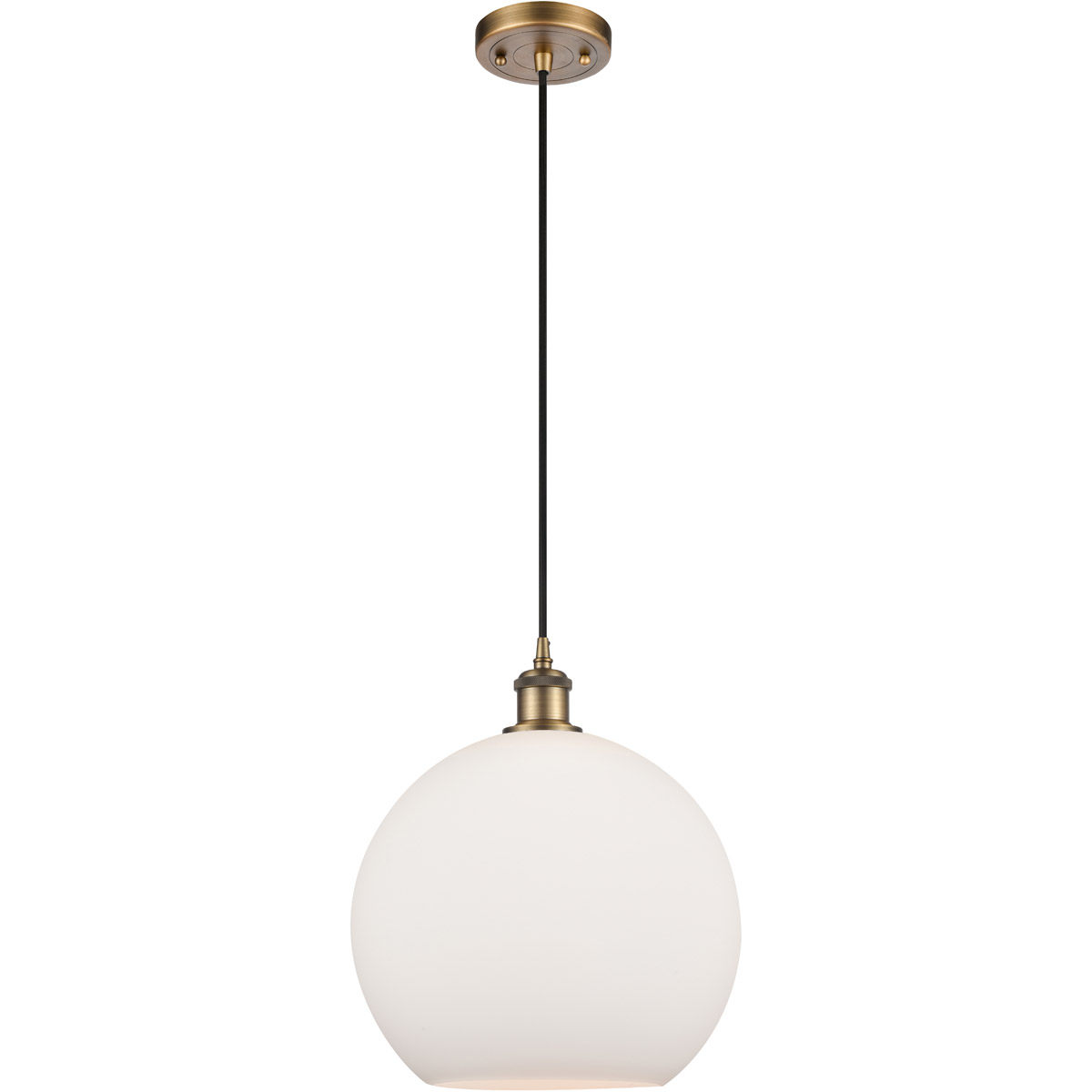 Innovations Lighting 516-1P-BB-G121-12-LED Ballston Athens LED 11.75 inch Brushed Brass Mini Pendant Ceiling Light in Matte White Glass, Black Texture