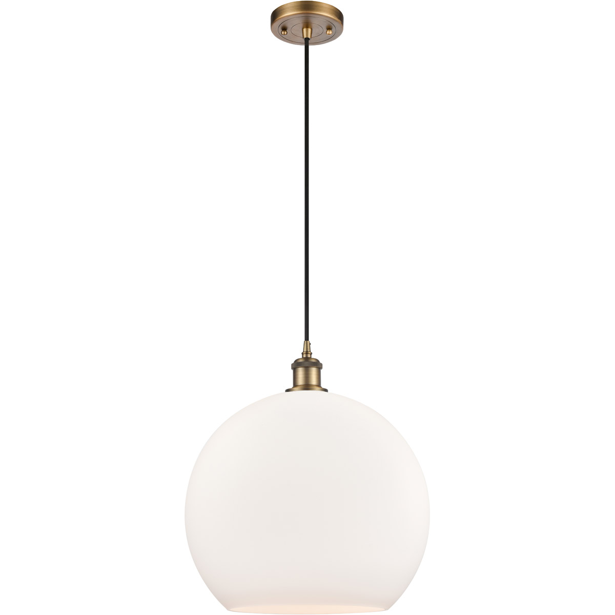 Innovations Lighting 516-1P-BB-G121-14-LED Ballston Athens LED 13.75 inch Brushed Brass Pendant Ceiling Light in Matte White Glass, Black Textured
