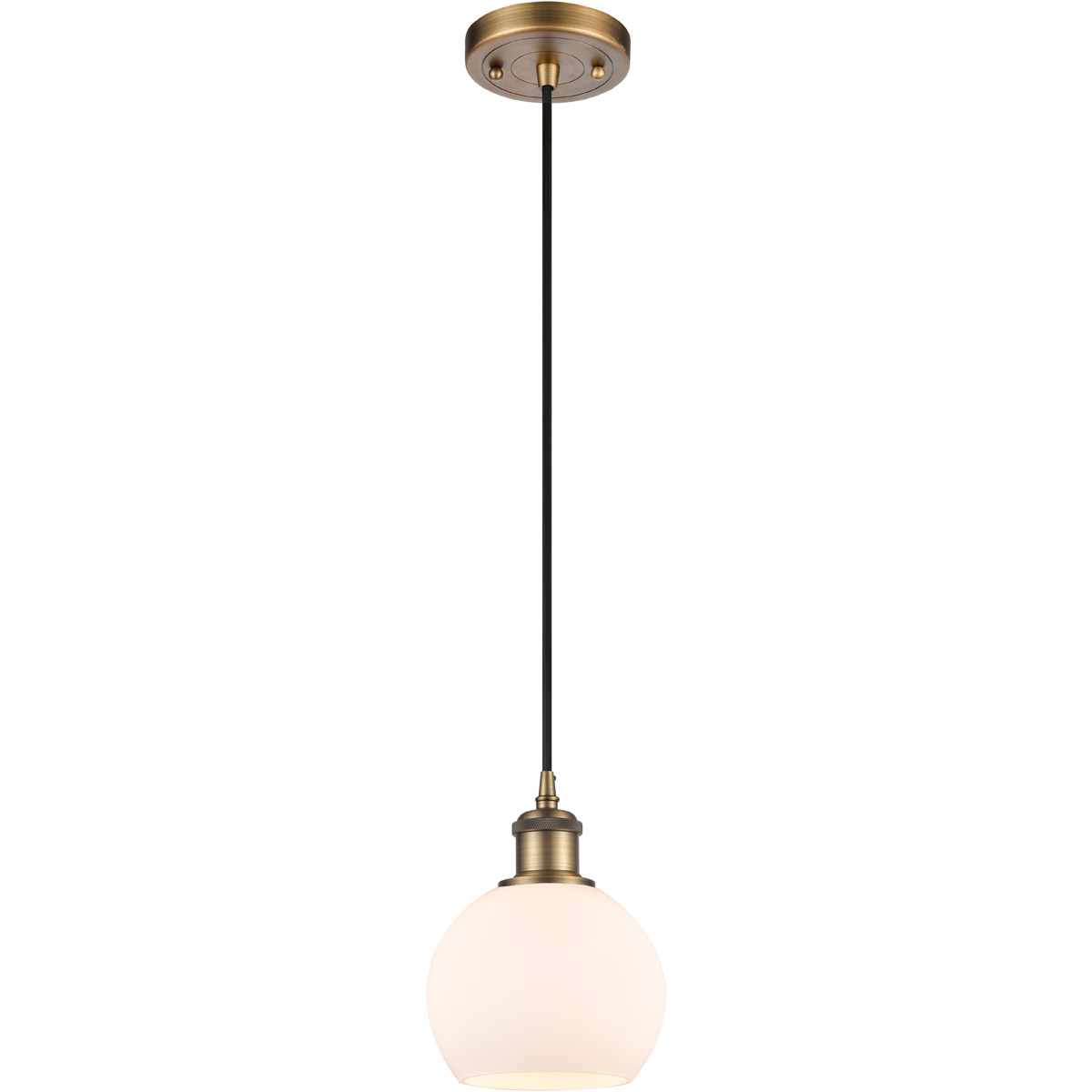 Innovations Lighting 516-1P-BB-G121-6-LED Ballston Athens LED 6 inch Brushed Brass Mini Pendant Ceiling Light in Matte White Glass, Black Textured