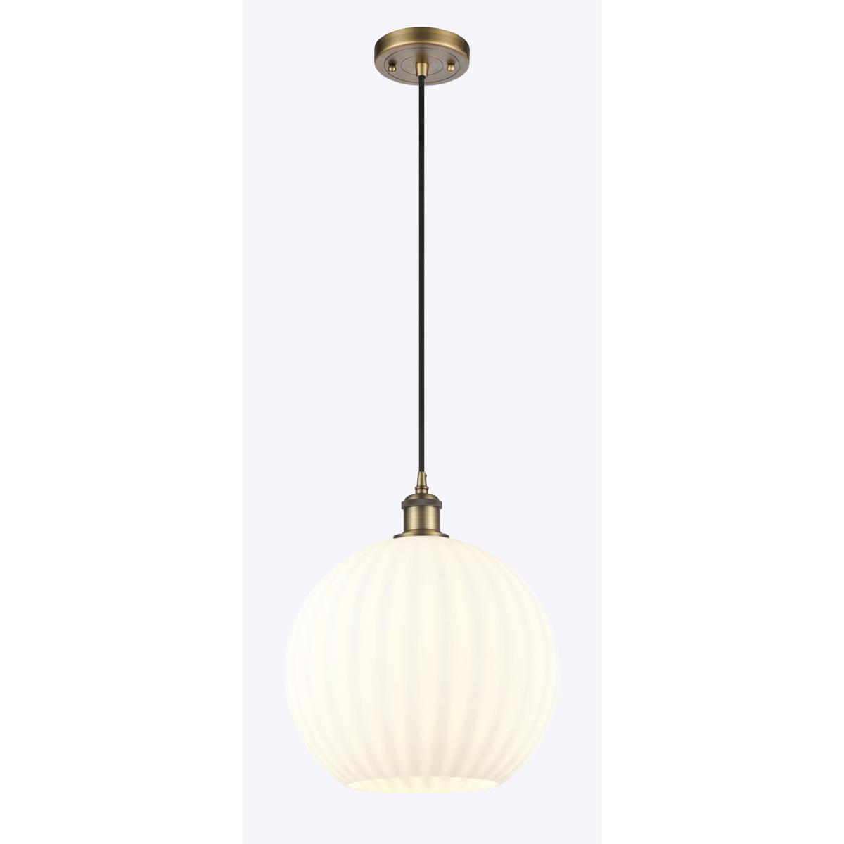 Innovations Lighting 516-1P-BB-G1217-12WV Ballston White Venetian 1 Light 12 inch Brushed Brass Cord Hung Pendant Ceiling Light