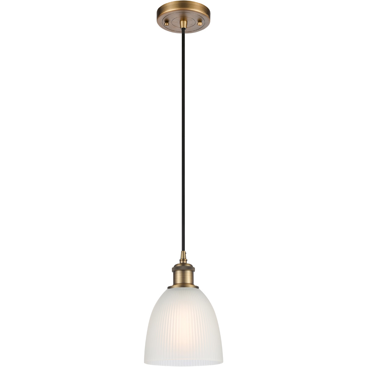 Innovations Lighting 516-1P-BB-G381-LED Ballston Castile LED 6 inch Brushed Brass Mini Pendant Ceiling Light in White Glass, Black Textured, Ballston