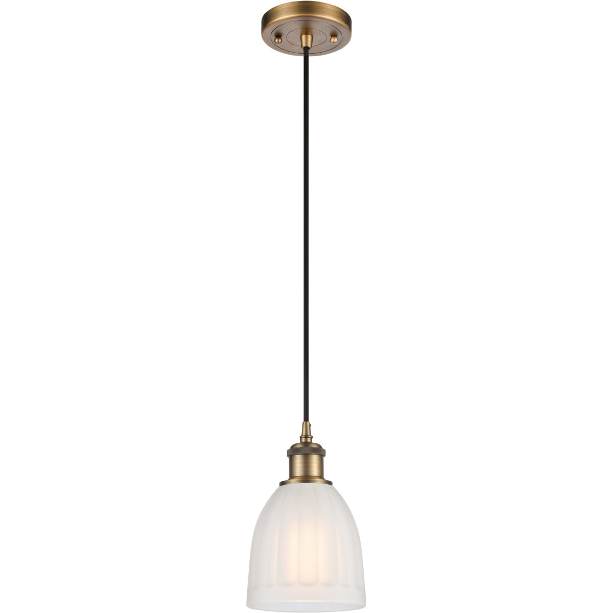 Innovations Lighting 516-1P-BB-G441-LED Ballston Brookfield LED 5.75 inch Brushed Brass Mini Pendant Ceiling Light in White Glass, Black Textured, Bal