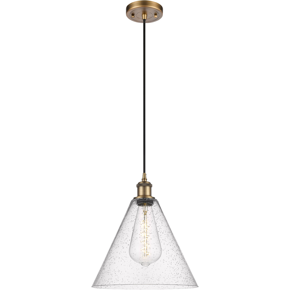 Innovations Lighting 516-1P-BB-GBC-124 Ballston Cone 1 Light 12 inch Brushed Brass Mini Pendant Ceiling Light in Seedy Glass