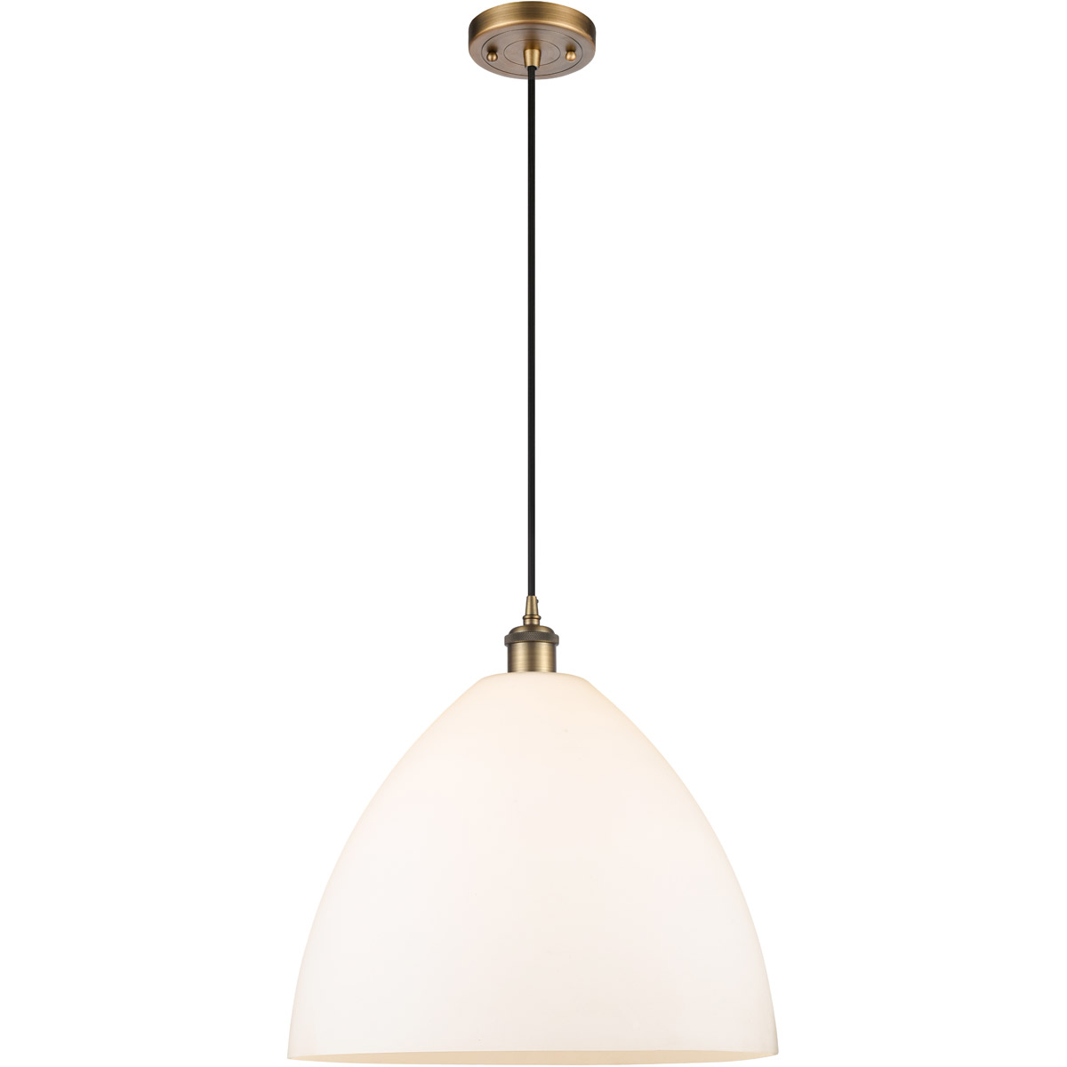 Innovations Lighting 516-1P-BB-GBD-161-LED Ballston Dome LED 16 inch Brushed Brass Pendant Ceiling Light in Matte White Glass, Black Textured