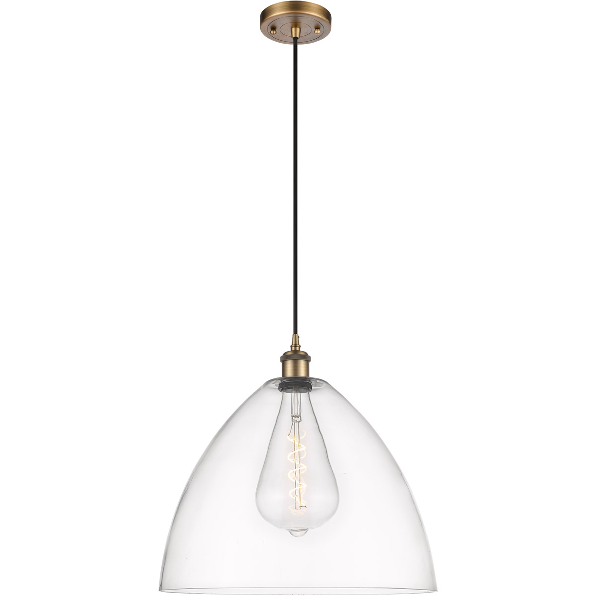 Innovations Lighting 516-1P-BB-GBD-162-LED Ballston Dome LED 16 inch Brushed Brass Pendant Ceiling Light in Clear Glass, Black Textured